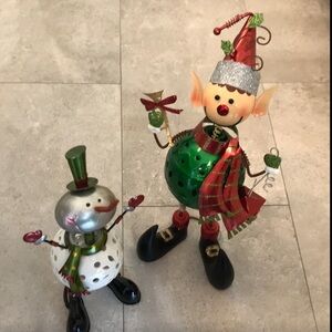 Pier 1 Festive Elf and Snowman Holiday Decor - Green, Red, Silver